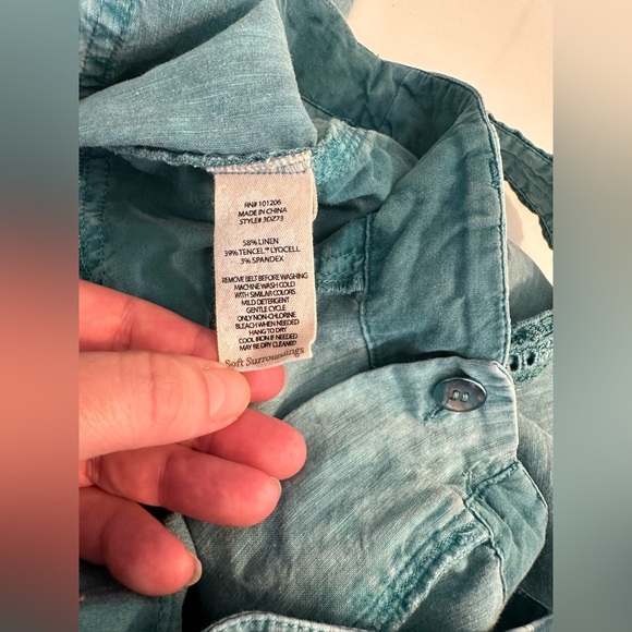 SOFT SURROUNDINGS Tea Party Crip Pants Tidal Wave Teal Turquoise Linen Belted - Picture 10 of 12